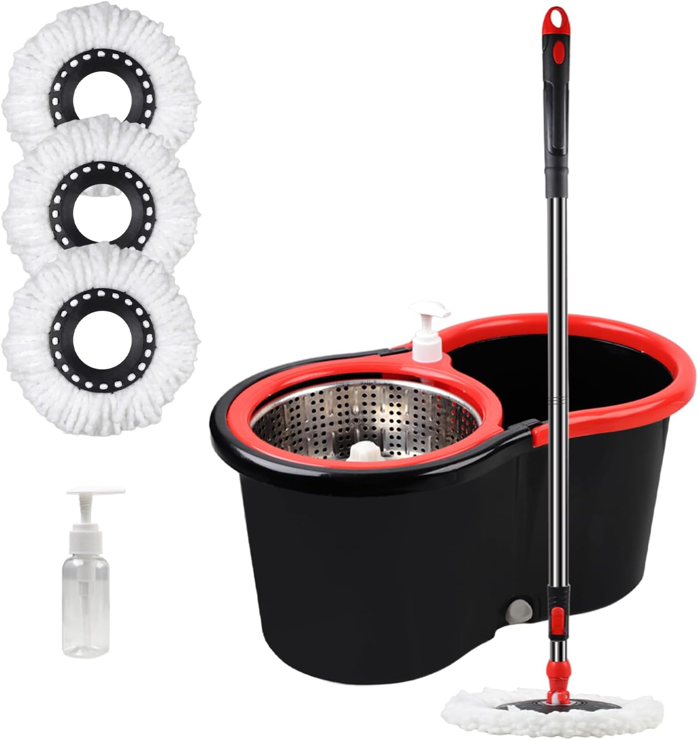Spin Mop and Bucket with Wringer Set, 360° Spinning Mop Bucket System with 3 Microfiber Mop Replacement Heads, Adjustable Handle for Floor Cleaning (Green)