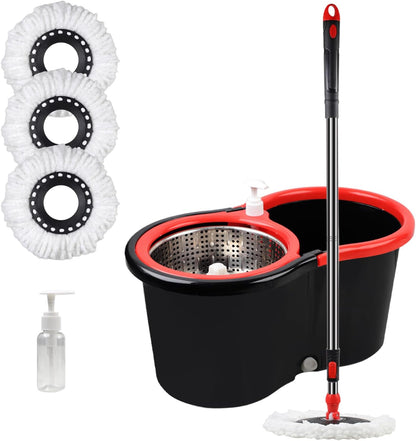 Spin Mop and Bucket with Wringer Set, 360° Spinning Mop Bucket System with 3 Microfiber Mop Replacement Heads, Adjustable Handle for Floor Cleaning (Green)