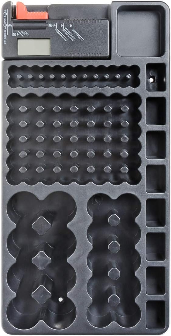 Battery Organizer Storage Case w Tester-110 Batteries Holder Box for AAA, AA, 9V, C, D and Button Battery