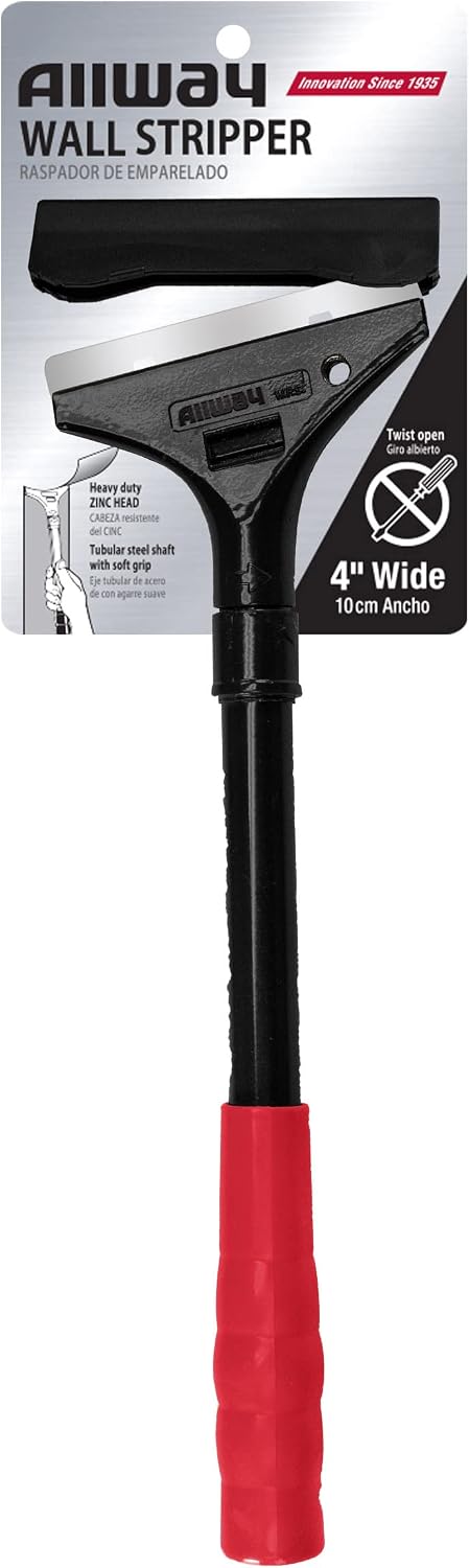 ALLWAY GTS-G Glass & Tile Scraper with Snap-On Blade Guard, 4" | Soft-Grip Handle, Easy Blade Change