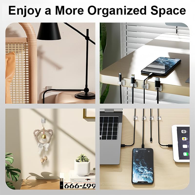 50PCS Cable Clips, Clear Adhesive Cable Holder Staples, Small Wire Organizers for Desk, Office, Home & Car Cable Management, Extension Cord