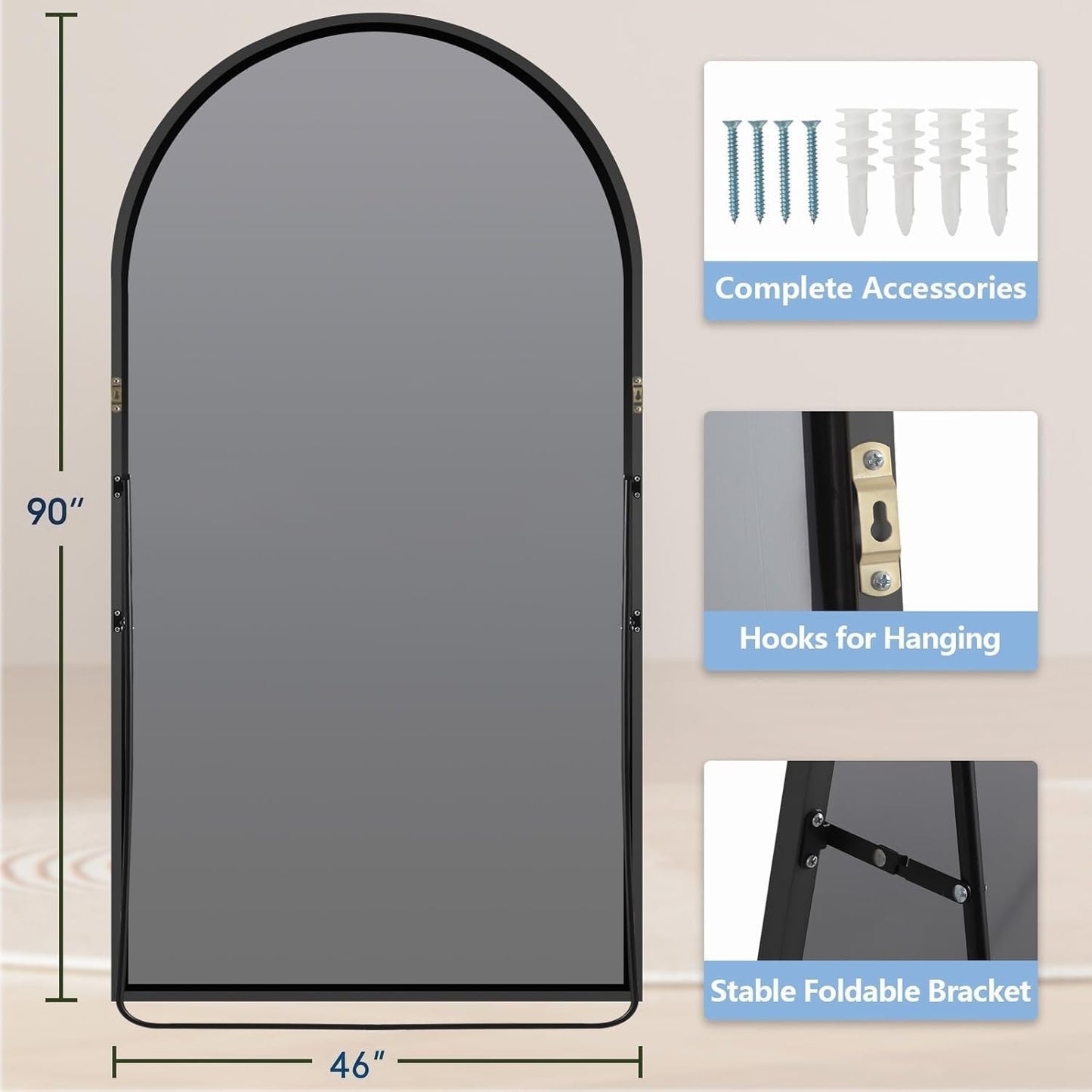 Prywot Arched Full Length Mirror, 70"x26" Free Standing Floor Mirror, Modern Full Body Mirrors with Stand, Wall Mirrors with Aluminum Alloy Frame for Bedroom,Living Room, Gold