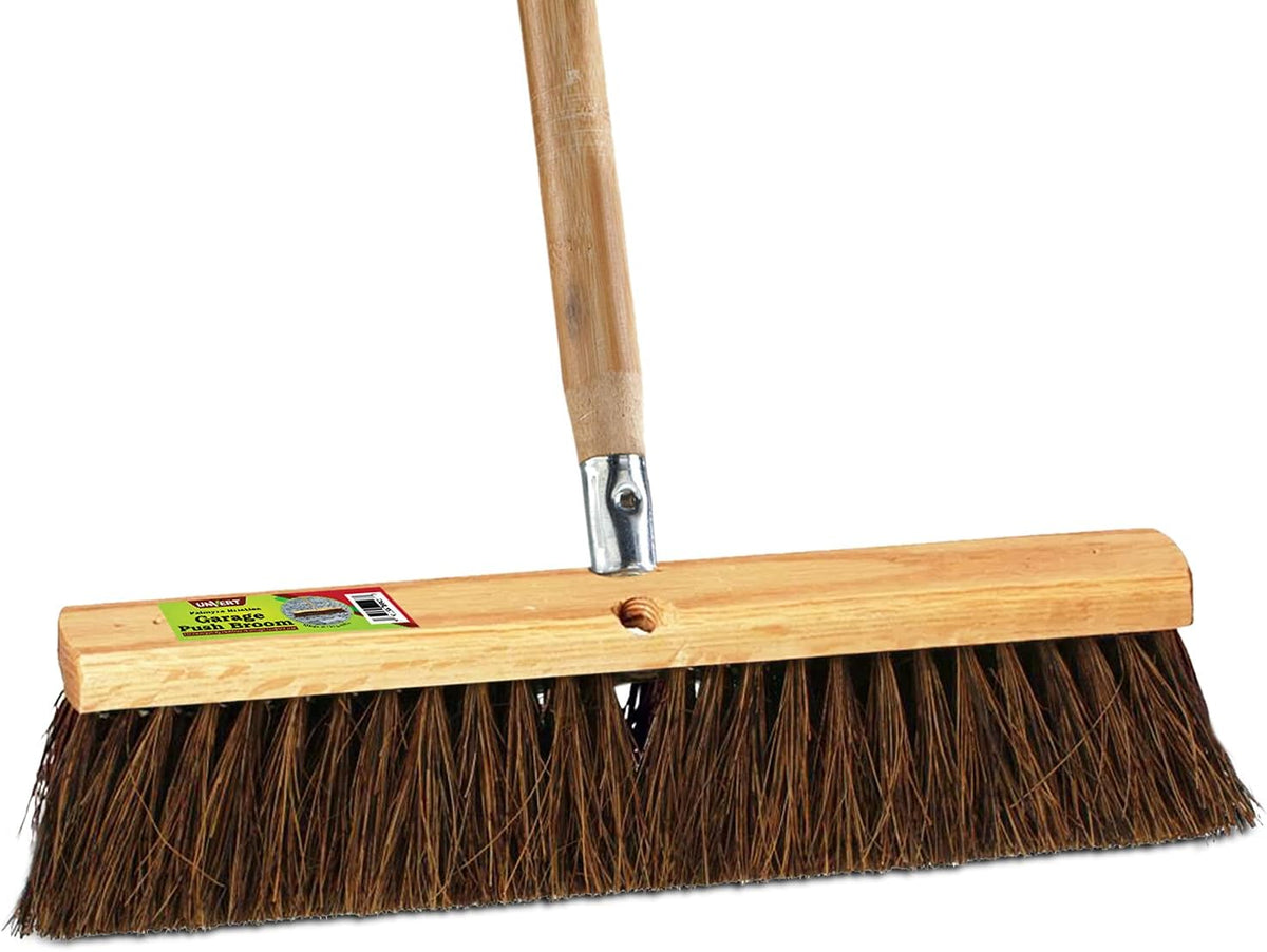 Push Broom Indoor and Outdoor Floor Sweep Use, 18 Inch, Heavy Duty Hardwood Block, Palmyra Bristles Scrub Brush, Cleaning Broom for Patio Garage, Deck, Or Home Use