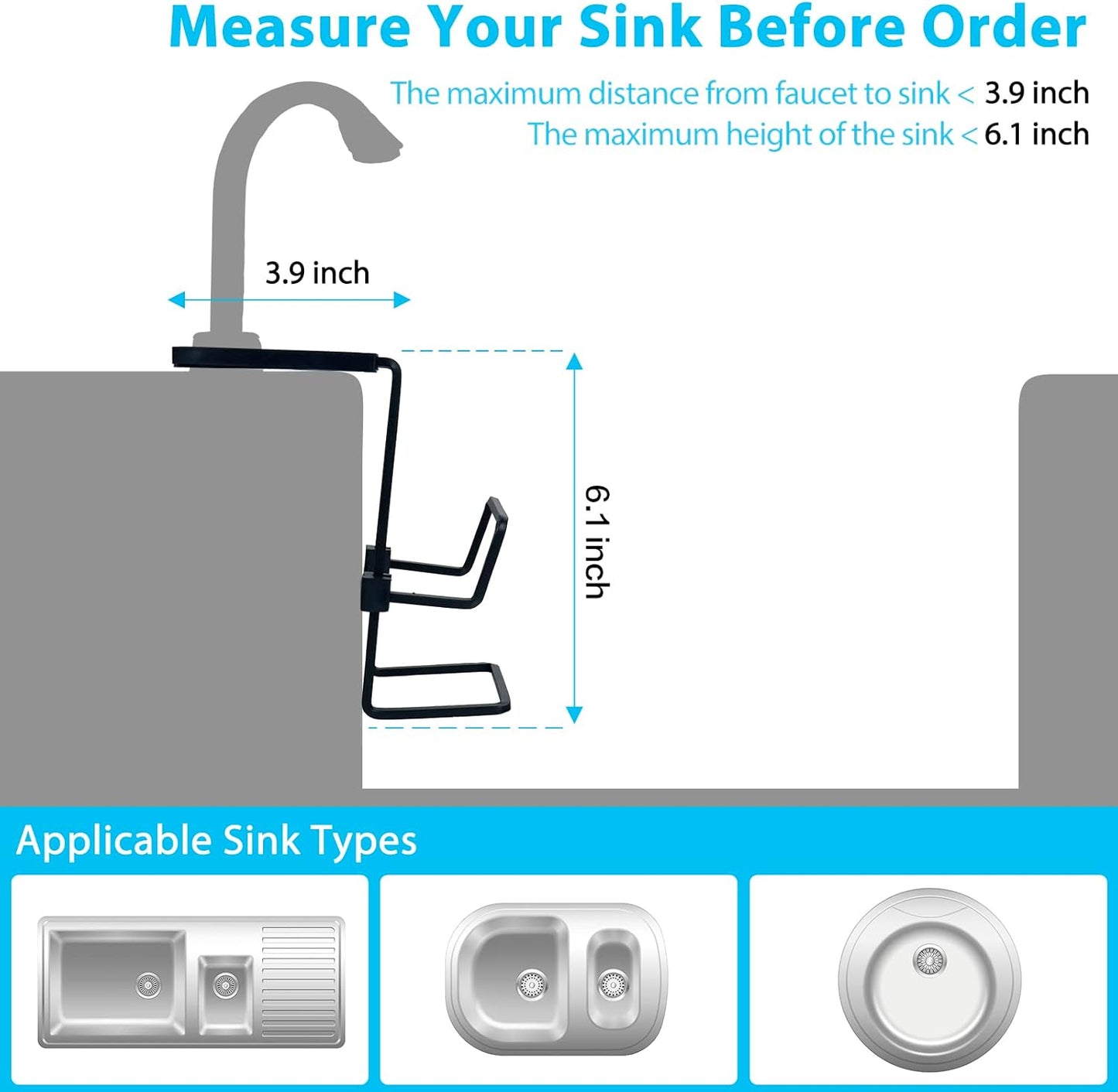 Sink Caddy Sink Sponge Holder - Faucet Rack Shower Tray - Kitchen and Bathroom Metal Organizer Hanging Fix Around Faucet