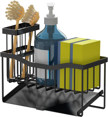 Maifan Sink Caddy Sponge Holder for Kitchen with Brush Holder and Stainless Steel Self Drain Tray, Rustproof Kitchen Sink Organizer for Sponge, Soap Dispenser Storage Accessories (Lacquer Silver)