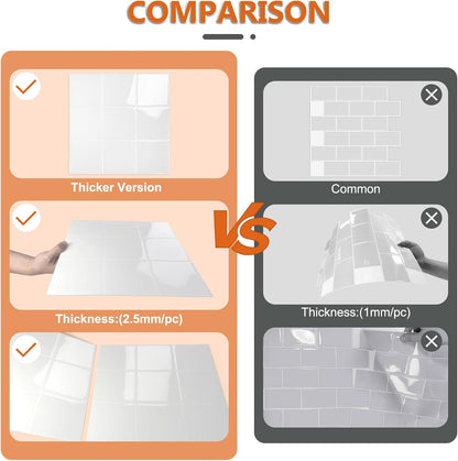 10 Sheet Thicker Peel and Stick Backsplash Tile, 12"x12" 3D Self Adhesive Square Mosaic Subway Checkered Vinyl Backsplash Stick on Wall Tiles for Bathroom, Kitchen, Living Room (10, Orange)