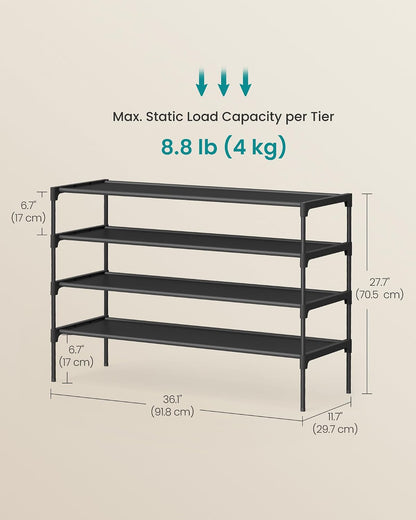 SONGMICS Shoe Rack, 2-Tier Shoe Storage Organizer, Space-Saving, 11.7 x 16.5 x 12.2 Inches, Entryway, Metal Frame, Non-Woven Fabric Shelves, Ink Black ULSH012BH01