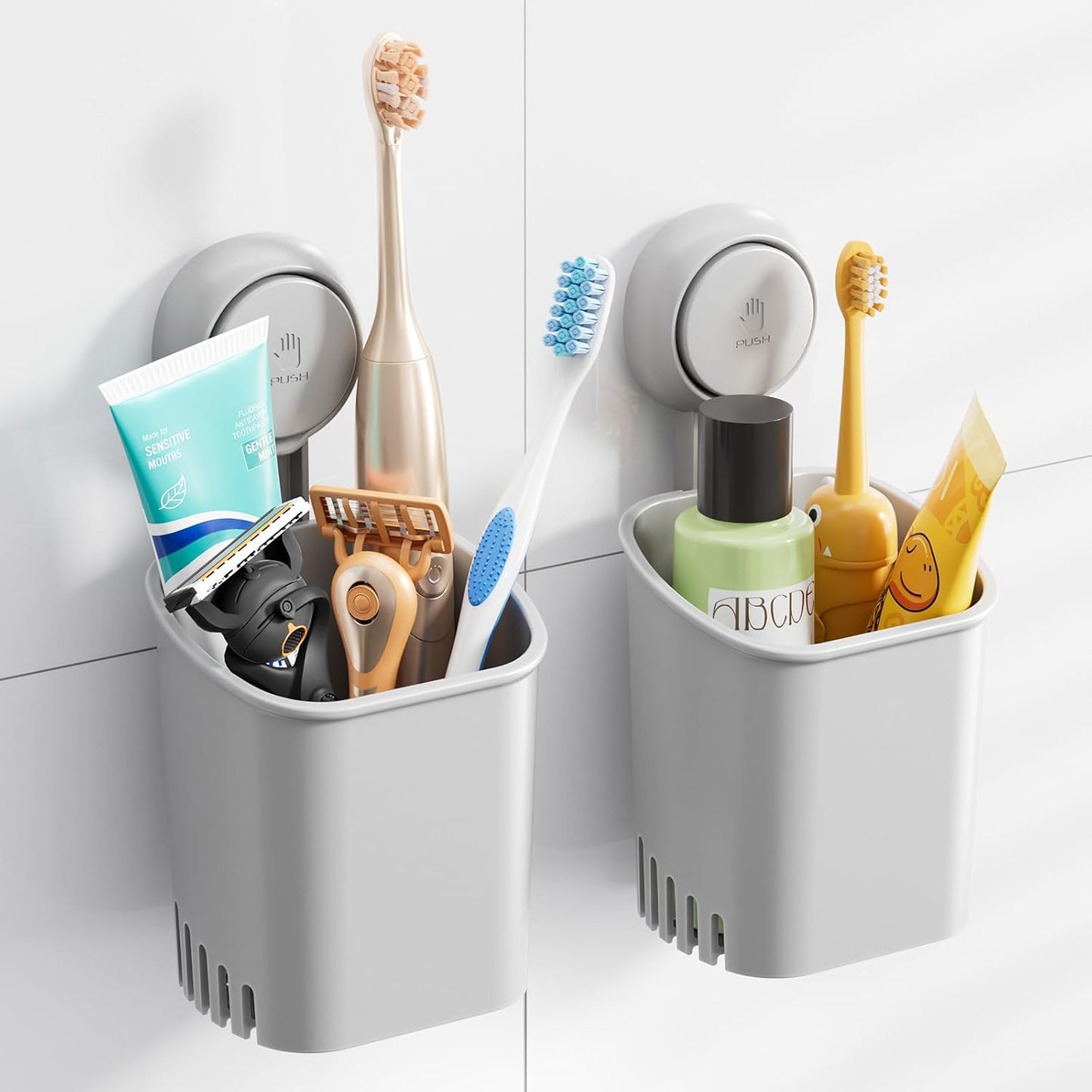 TAILI Upgraded Bathroom Mirror Suction Cup Toothbrush Holder with Razor Hook, Visible Safety Indicator, Large Capacity Inverted Trapezoid Design, Removable Shower Caddy for Toothbrush, Toothpaste, etc