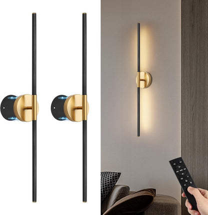 TaoFiaCo Battery Operated Wall Sconces Set of Two,Rechargeable Wall Sconces Set of 2 with Remote Control Dimmable Wall Light Decor for Living Room, Bathroom for, 24 Inch, Gold