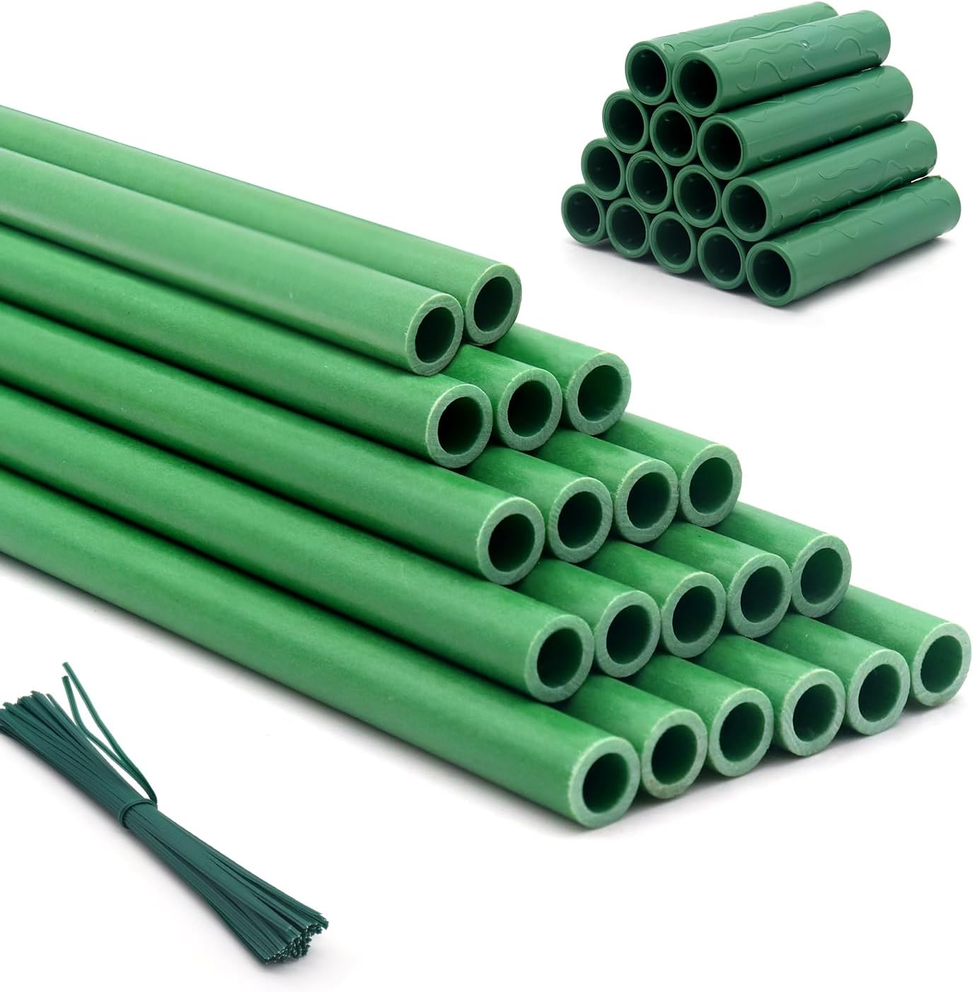Garden Stakes 17Inch 20Pcs HOUNANG, DIY 4ft 5ft 6ft 7ft 8ft Fiberglass Plant Support Stakes for Gardening, with 14Connectors 50Ties for Indoor Outdoor Plants, Tomato, Vegetables, Potted Plants