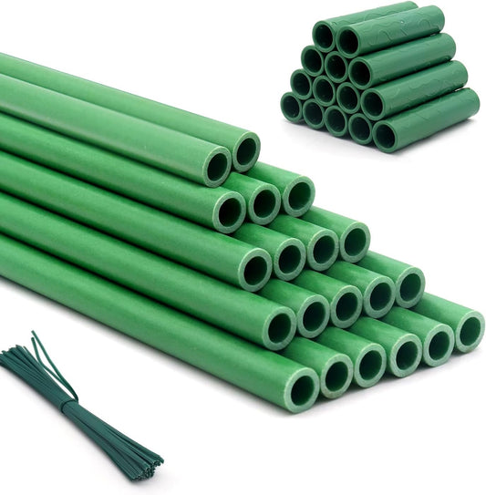 Garden Stakes 17Inch 20Pcs HOUNANG, DIY 4ft 5ft 6ft 7ft 8ft Fiberglass Plant Support Stakes for Gardening, with 14Connectors 50Ties for Indoor Outdoor Plants, Tomato, Vegetables, Potted Plants