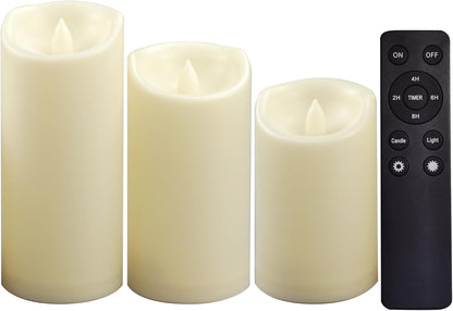 CANDLE CHOICE Waterproof Outdoor Battery Operated Flameless Candles with Remote Timer Plastic Flickering Fake Electric LED Pillars for Lantern Garden Wedding Christmas Decorations 3x4 Inches 3 PCS