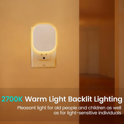 Plug-in LED Backlit Night Light with Motion Sensor, Dimmable Brightness Eye-Caring Warm White Nightlight for Baby & Kids' Bathroom, Nursery, Bedroom, Hallway (2 Pack)