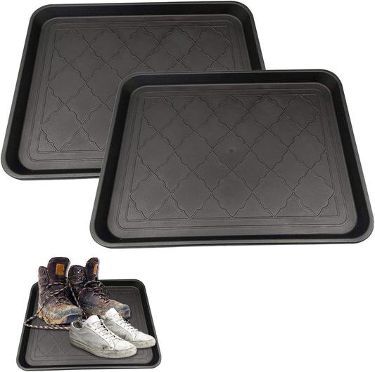 Shoe Tray for Entryway 2Pcs 18x14 Inch, Non-Slip Waterproof Boot Mat with Square Design, for Indoor and Outdoor Use, Style 2