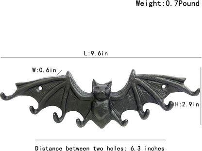 Coat Hooks Wall Mounted, Rustic Bat Key Hook Holder, Heavy Duty Decorative Black Wall Hooks for Mudroom, Towels, Hat Rack, Purse Hooks, Cast Iron Decorative ‎Antique Black Hooks