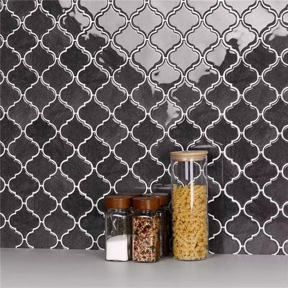 Arabesque Peel and Stick Backsplash for Kitchen, Thicker Design 3D Self Adhesive Wall Tiles, 12"x12" Peel and Stick Wall Tiles, Dark Grey 10-Sheet Stick on Tiles for Kitchen and Bathroom.