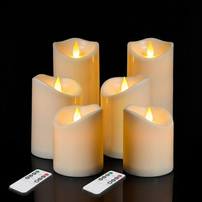 Flameless Candles 4" 5" 6" Set of 3 Outdoor Indoor Ivory Pillars Battery Operated Flickering Candles Include 8-Key Remote Timer Function, Fake Plastic Candles for Wedding, Aniversary, Christmas Decor