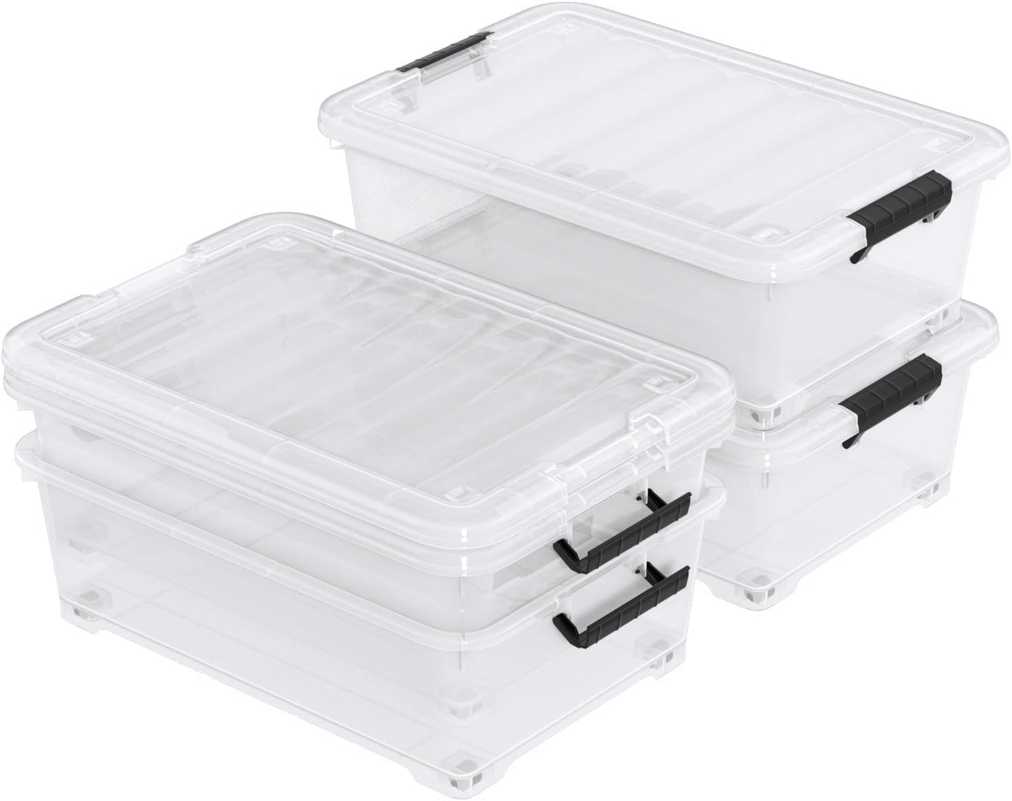 3-Pack Wheeled Plastic Under Bed Storage Box with Lids, 40 L | Under Bed Storage Bin, Secure Side Latch Lid, Built-In Rolling Wheels, Stackable Design, Perfect for Under Bed Storage