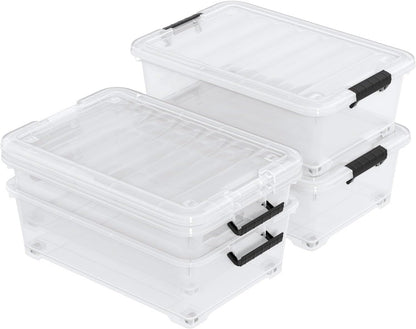 3-Pack Wheeled Plastic Under Bed Storage Box with Lids, 40 L | Under Bed Storage Bin, Secure Side Latch Lid, Built-In Rolling Wheels, Stackable Design, Perfect for Under Bed Storage