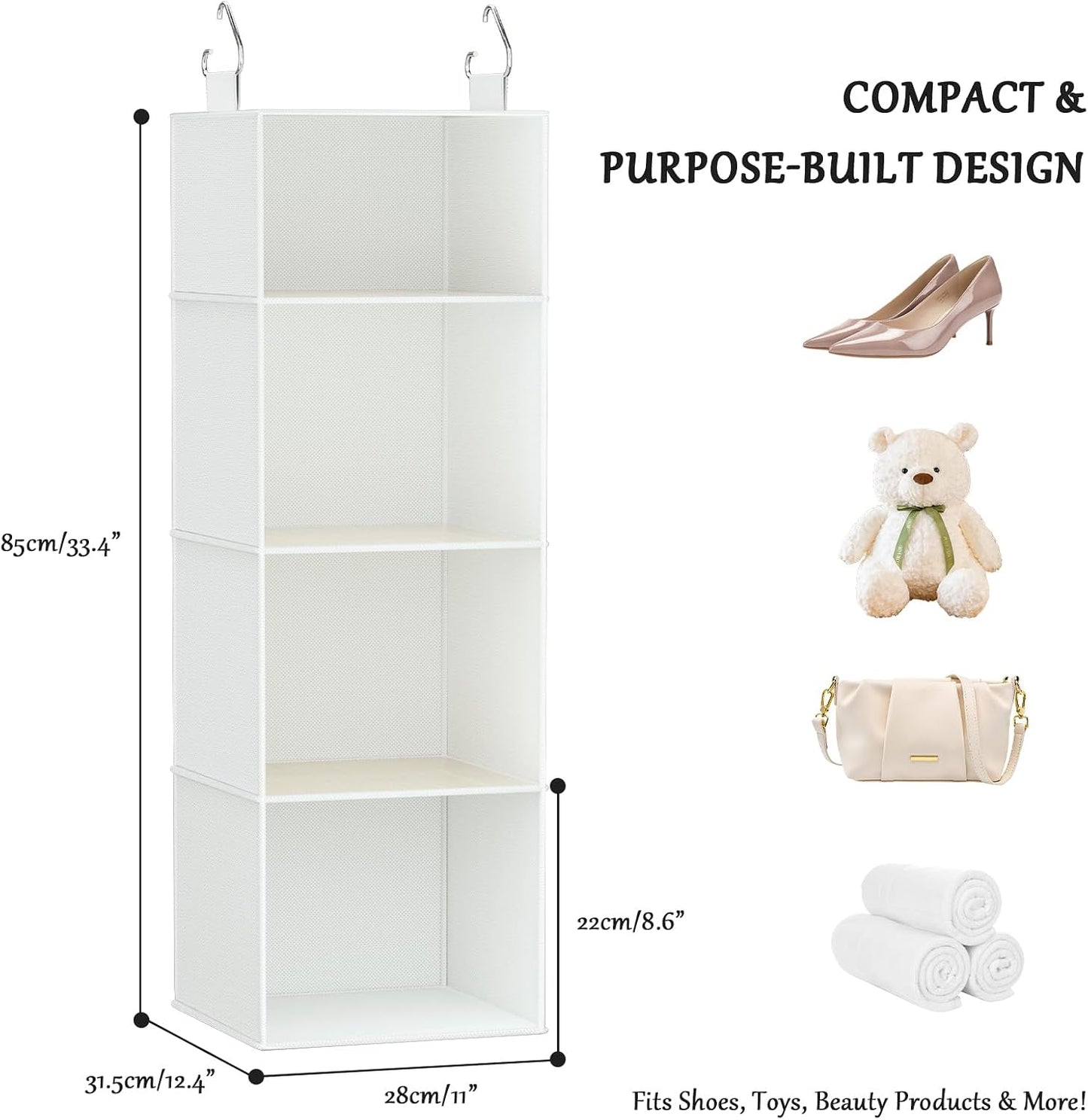 Hanging Shoe Organizer for Closet with 8 Shelves,Mesh Pockets-Wider Hanging Shelves for Shoes,Clothes,Hats with Sturdy Bamboo-Supported Design (Beige)