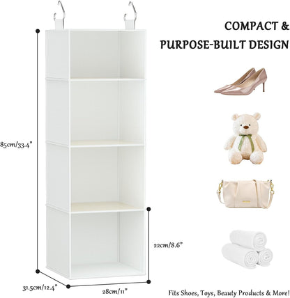 Hanging Shoe Organizer for Closet with 8 Shelves,Mesh Pockets-Wider Hanging Shelves for Shoes,Clothes,Hats with Sturdy Bamboo-Supported Design (Beige)