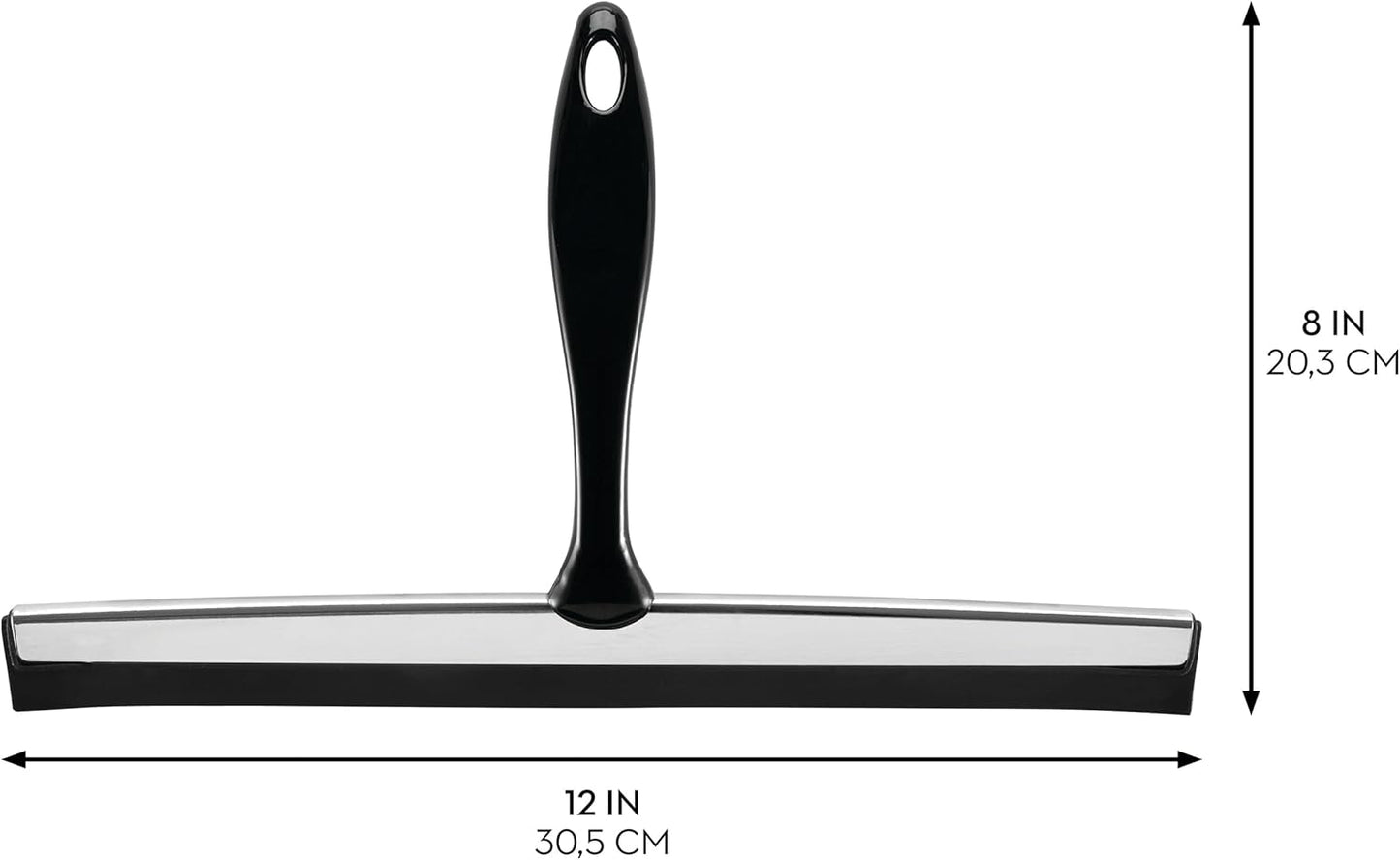 iDesign Zia Metal and Plastic Bathroom Squeegee for Shower, Glass Doors, Floors, Mirrors, with Suction Hook Holder , 12 Inches, Clear and Stainless Steel