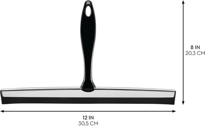 iDesign Zia Metal and Plastic Bathroom Squeegee for Shower, Glass Doors, Floors, Mirrors, with Suction Hook Holder , 12 Inches, Clear and Stainless Steel