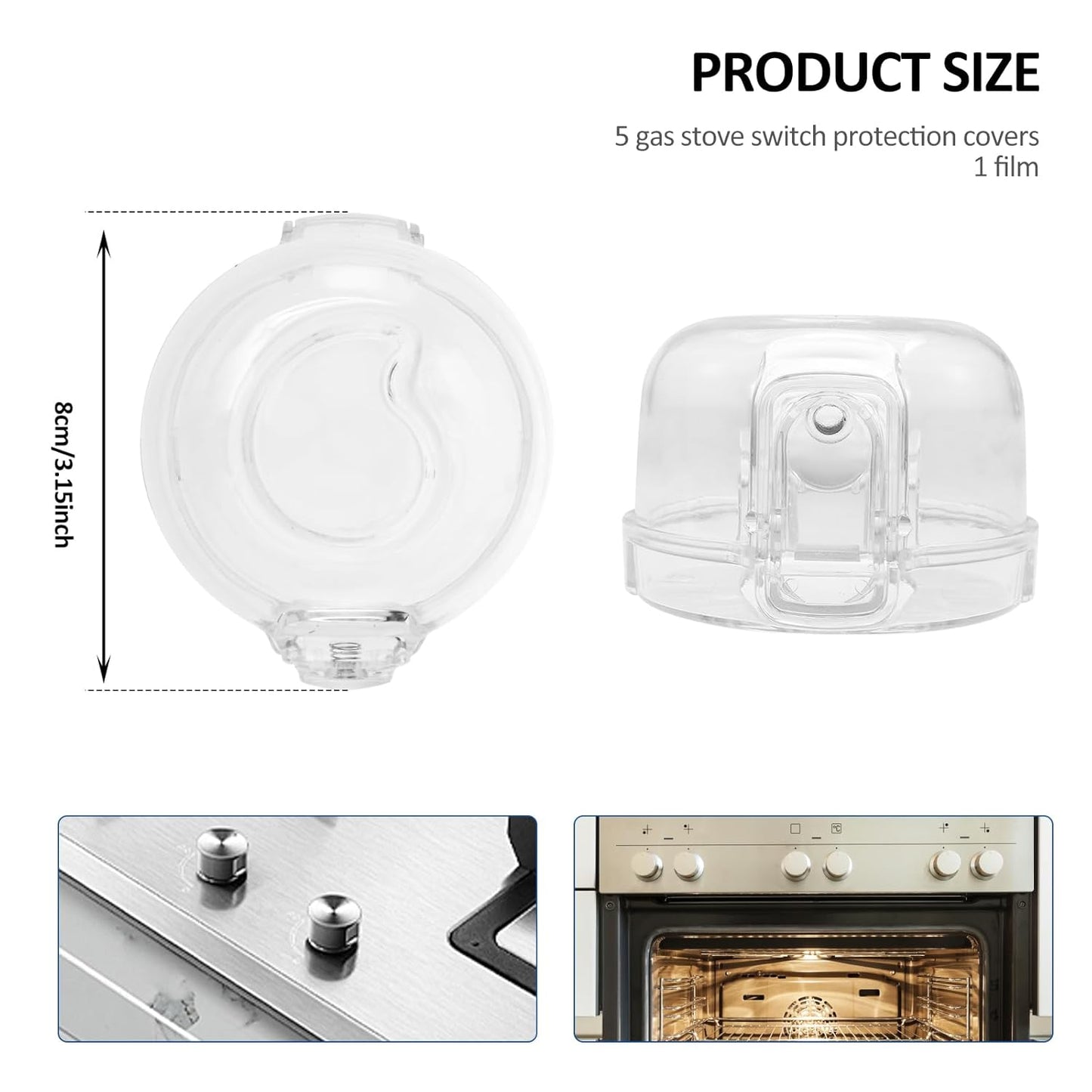 5 Pcs Silicone Gas Stove Child Safety Knob Locks Stove Knob Cover, Guard Baby Proofing, Universal Size with Adhesive, PC Material, Heat-Resistant, Clear View Stove Knob Guard for Kids and Pets