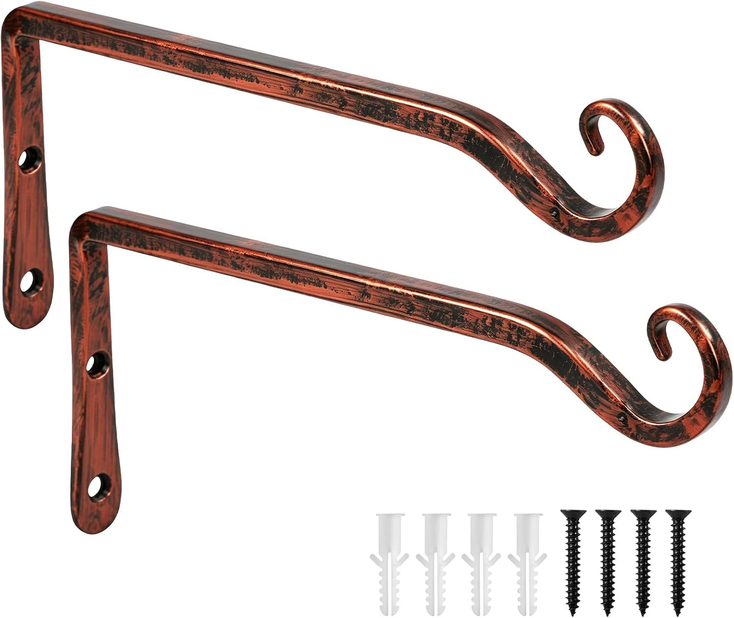 FEED GARDEN Heavy Duty Plant Hangers Outdoor Indoor, 8 Inch 2 Pack Metal Hanging Bracket Holds Up to 44 lbs, Wall Brackets for Hanging Baskets, Bird Feeders,Wind Chime& Lanterns, Black