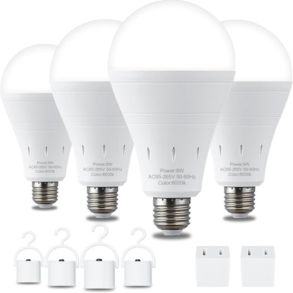 DEBAOBULB 4 Pack Rechargeable Emergency Light Bulbs, Battery Powered LED Light Bulb 6000K Daylight E26 120 Volt 9W 60W Equivalent with 1200mAh for Home Power Outage Camping Hurricane