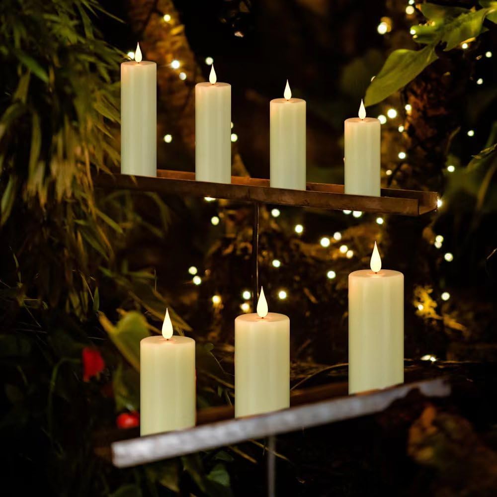 Flameless Flickering Battery Operated Candles D2.2''*H4 5" 6" 7" 8" 9" Set of 9 Ivory Real Wax Pillar LED Candles with 10-Key Remote and Cycling 24 Hours Timer (Ivory)