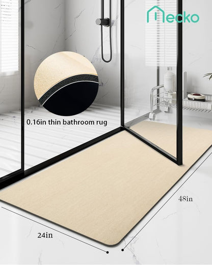 Mecko Bath Mat Rug, Rubber Non-Slip Quick Dry Absorbent Thin Bathroom Rugs Fit Under Door Bathroom Floor Mats-Shower Rug for in Front of Bathtub, Sink, Shower Room(Light Grey,16"x24")