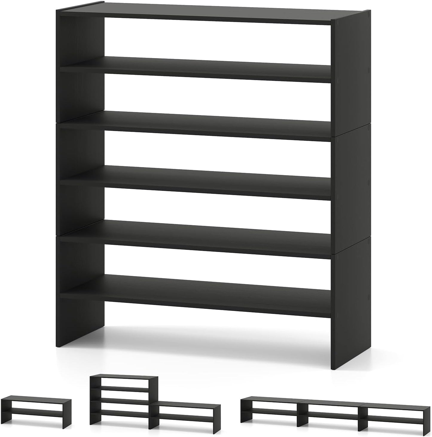 COSTWAY 6-Tier Shoe Rack, Extra Wide Shoe Shelf Organizer with Stackable Design, 31" Freestanding Adjustable Storage Shoe Stand for Small Space Entryway Hallway Closet (1,Black)