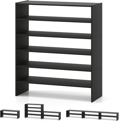 COSTWAY 6-Tier Shoe Rack, Extra Wide Shoe Shelf Organizer with Stackable Design, 31" Freestanding Adjustable Storage Shoe Stand for Small Space Entryway Hallway Closet (1,Black)