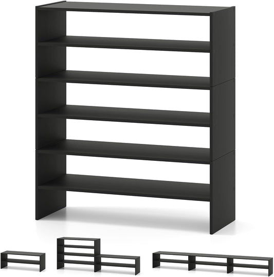 COSTWAY 6-Tier Shoe Rack, Extra Wide Shoe Shelf Organizer with Stackable Design, 31" Freestanding Adjustable Storage Shoe Stand for Small Space Entryway Hallway Closet (1,Black)