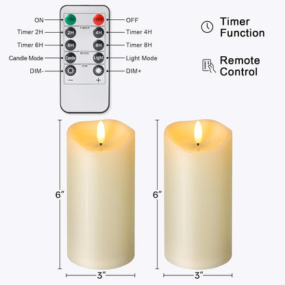 Outdoor Flameless Candles with Remote Timer - Waterproof Realistic Flickering LED Pillar Electric Battery Operated Fake Candle for Holiday Home Wedding Fireplace Decor - Ivory White 3 Pack (4”6”8”)