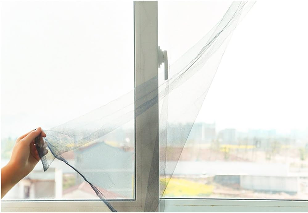 Flyzzz DIY Self-Adhesive Window Screen Netting Mesh Curtain, 100X150cm (Approach 39.37x59.05 Inches), with Hook and Sticky Tape, Fitted to Multiple Windows (White)