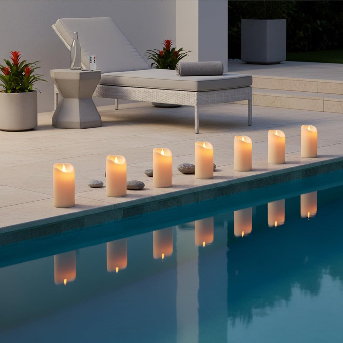 Flameless Candles 4" 5" 6" Set of 3 Outdoor Indoor Ivory Pillars Battery Operated Flickering Candles Include 8-Key Remote Timer Function, Fake Plastic Candles for Wedding, Aniversary, Christmas Decor