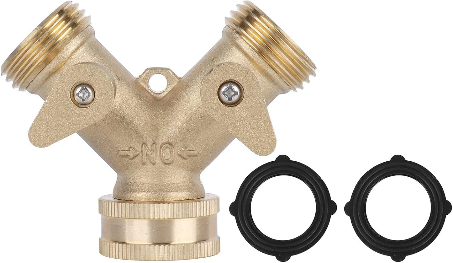 Garden Hose Splitter 2 - Way | All - Brass Strong Valve | NPT 3/4 Thread for Outdoor Watering/Laundry/Car Washing | Leak - Proof Design with Adjustable Output