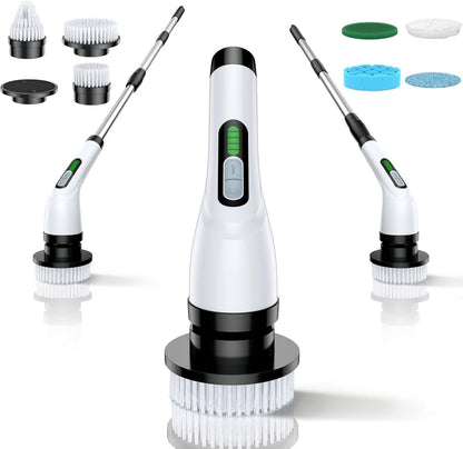 Electric Spin Scrubber for Bathroom: Shower Scrubber with Long Handle | Dual Speed Cordless Power Cleaning Scrub, 7 Brush Heads, IPX7 Waterproof Heavy Duty Cleaner Tools for Tub Tile Grout Wall