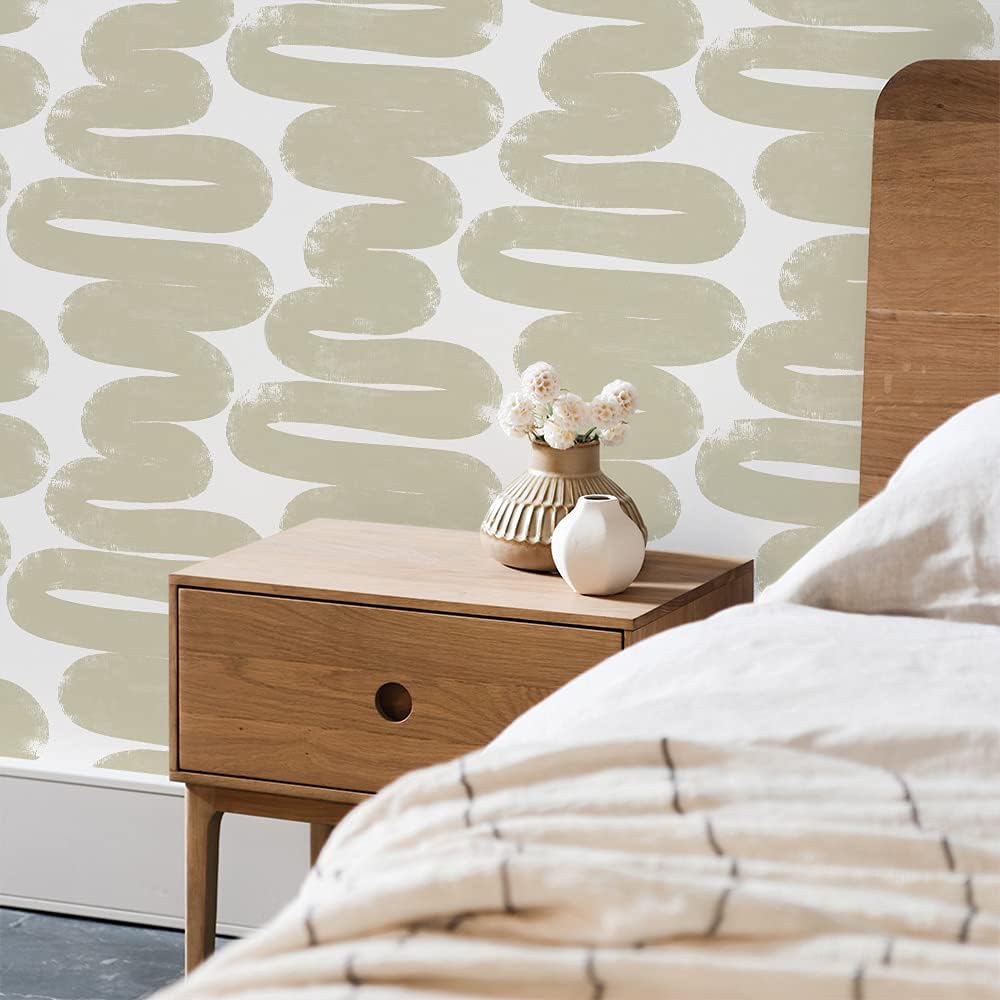 Tempaper x Bobby Berk White & Black Wiggle Room Removable Peel and Stick Wallpaper, 20.5 in X 16.5 ft, Made in The USA