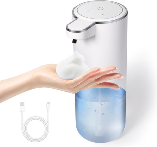 XINKORA Automatic Foaming Soap Dispenser, Touchless Foam Hand Soap Dispenser for Bathroom, 4-Level Adjustable,13.5oz/400ml, Wall Mounted, Rechargeable