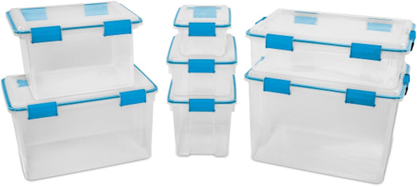 Sterilite 4-Pack Gasket Box, Home Storage Organizer Bins with Lids, 37 Quart – Stackable Clear Plastic Containers for Bedroom, Bathroom, Garage, Basement, or Attic