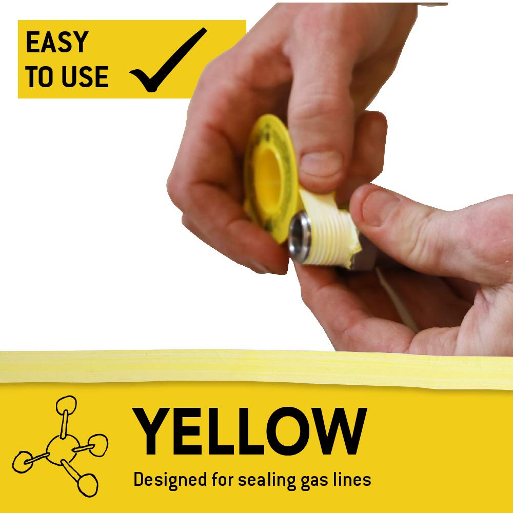 Gasoila Yellow PTFE Thread Seal Tape – Professional-Grade, 1/2 Inch x 260 Inch, High-Density Thread Tape for Gas Lines– Leak-Proof Seal, Non-Toxic
