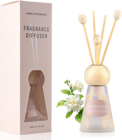 Reed Diffuser Set, Blue Bell Scent with Reed Sticks, 1.7 fl oz / 50ml Cone-Shaped Bottle with Round Wooden Cap, Ideal for Bathroom, Bedroom, Office, Home Fragrance for Shelf Decor Air Freshener Gift