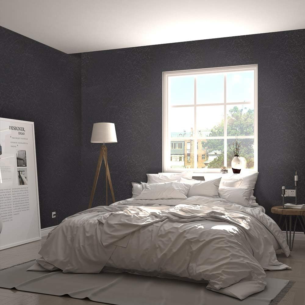15.7" X 118" Black Silk Wallpaper Embossed Self Adhesive Peel and Stick Wallpaper Contact Paper Removable Waterproof Kitchen Vinyl Wrap Cabinet Furniture Textured Renter Friendly Wall Gift Paper