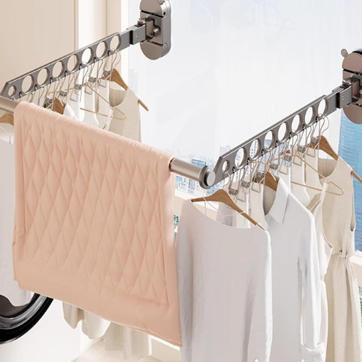 PANGBOER Strong Suction Cup Wall Mounted Drying Rack Multiple Rod Saving Laundry Organizers Easy to Use for Bathroom Balconies