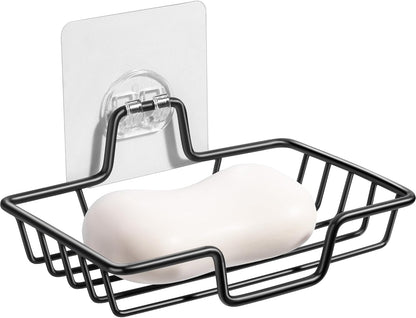 Rainspire Bar Soap Holder for Shower, 304 Stainless Steel Rustproof, Wall Adhesive, Soap Tray Bar Soap Sponge Holder for Bathroom & Kitchen, Square, Black