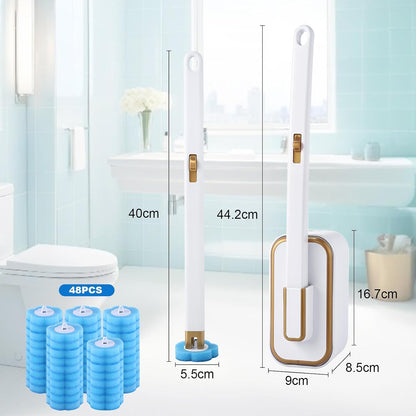 wlich Disposable Toilet Brush with 48 Refills, Bowl Toilet Brush with Wall Mounted Holder, Toilet Bowl Brush Set with Wand and Storage Box for Bathroom Cleaning
