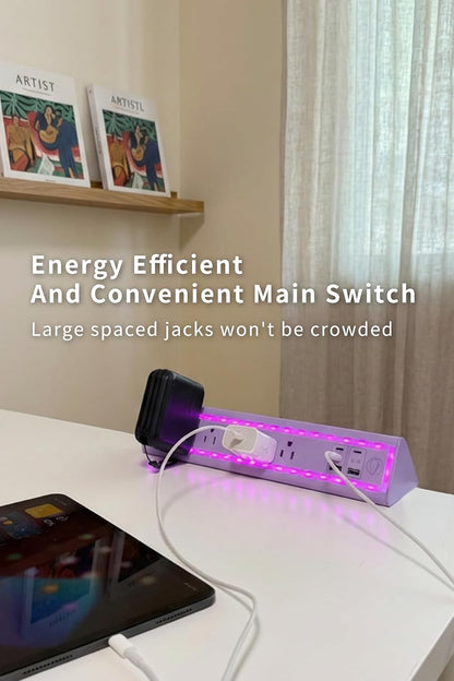Desk Clamp Power Strip with Nightlight, 40W Fast Charging, 10FT Extension Cord, 4x20W USB-C & 2 USB Ports, 5 AC Outlets, Fits 1.69-Inch Table Edges